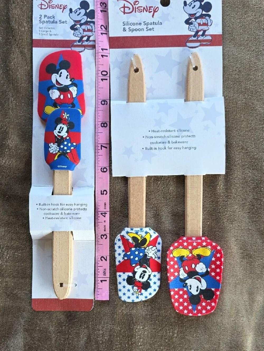 Disney Mickey & Minnie Silicone Spatula and Spoon Set - Red, Blue, White